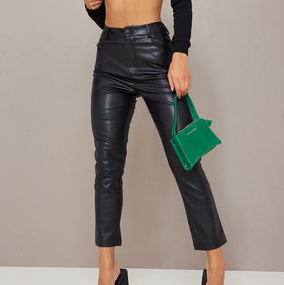 PrettyLittleThing Pants - NWT Pretty Little Thing Black Faux Leather Cropped Pants Size 4